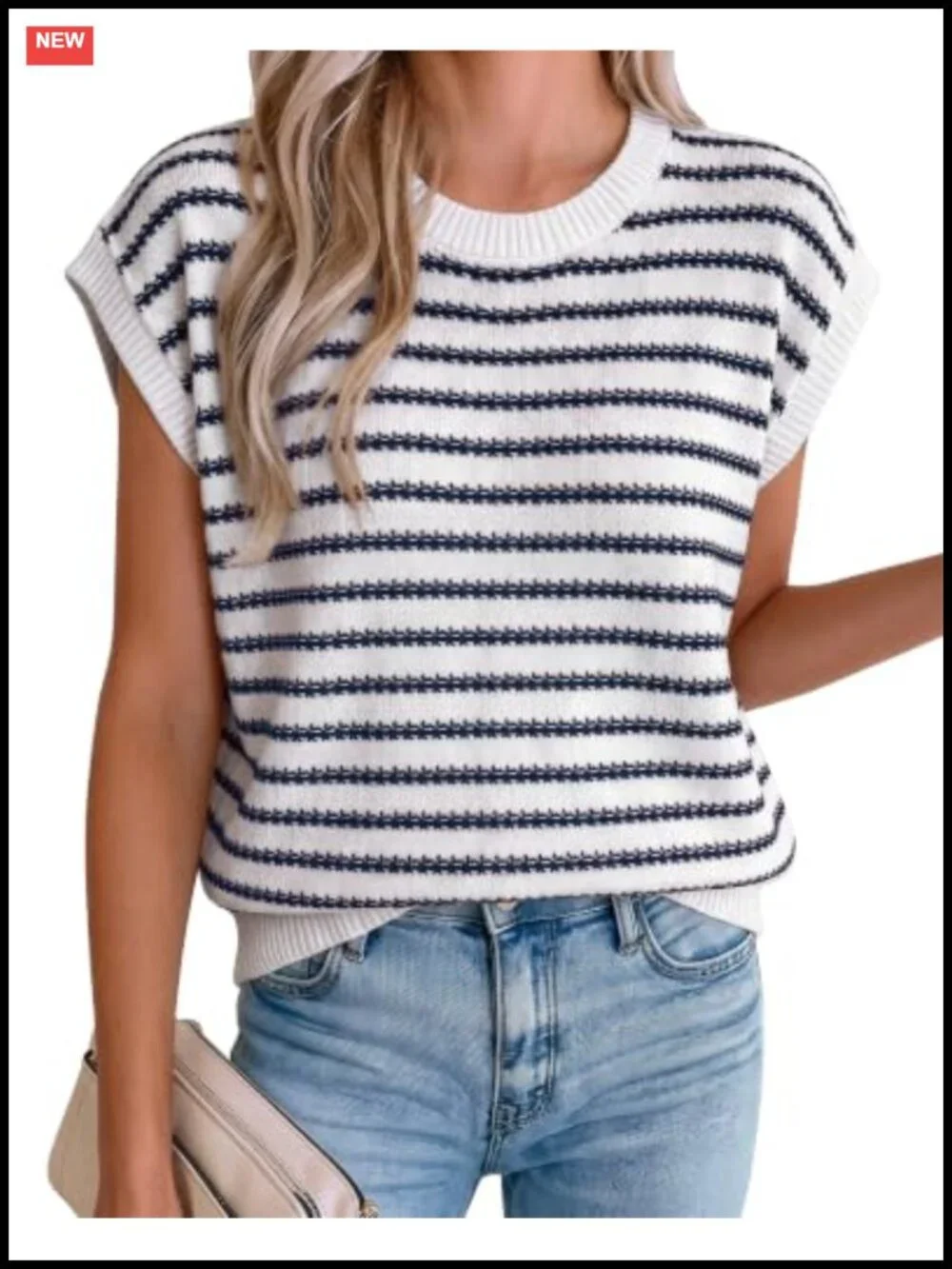 Women's Knit Sweater Vest, Cap Sleeve Striped Top